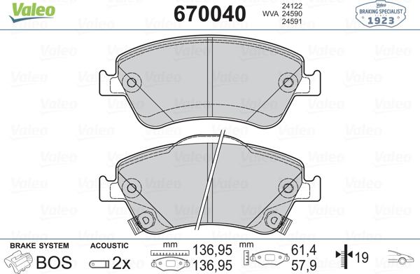 Valeo 670040 - Тормозные колодки, дисковые, комплект unicars.by