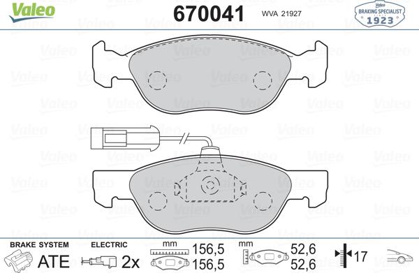 Valeo 670041 - Тормозные колодки, дисковые, комплект unicars.by