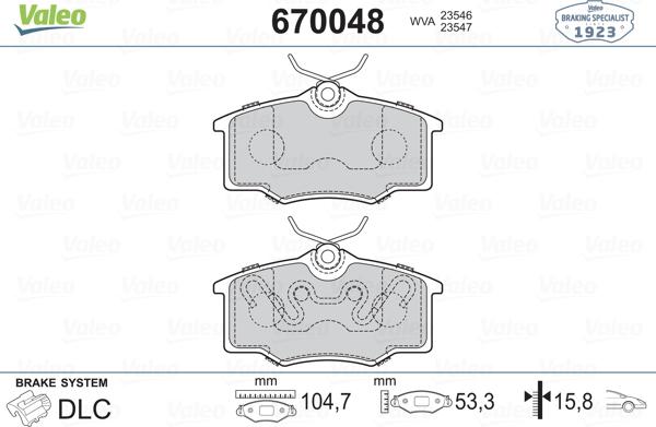 Valeo 670048 - Тормозные колодки, дисковые, комплект unicars.by