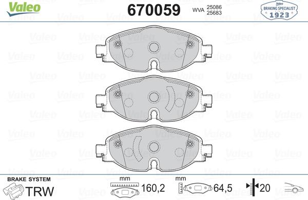 Valeo 670059 - Тормозные колодки, дисковые, комплект unicars.by