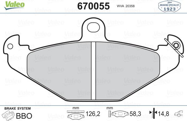 Valeo 670055 - Тормозные колодки, дисковые, комплект unicars.by