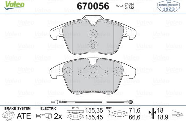 Valeo 670056 - Тормозные колодки, дисковые, комплект unicars.by