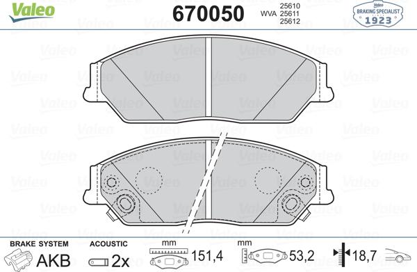 Valeo 670050 - Тормозные колодки, дисковые, комплект unicars.by