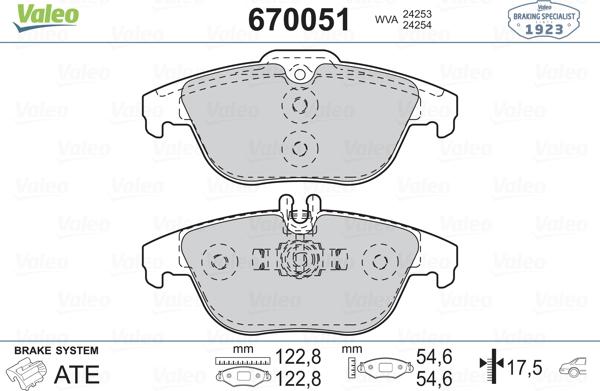 Valeo 670051 - Тормозные колодки, дисковые, комплект unicars.by