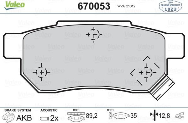 Valeo 670053 - Тормозные колодки, дисковые, комплект unicars.by