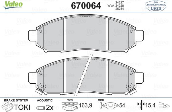 Valeo 670064 - Тормозные колодки, дисковые, комплект unicars.by