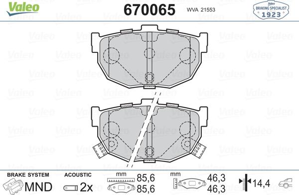 Valeo 670065 - Тормозные колодки, дисковые, комплект unicars.by