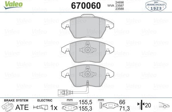 Valeo 670060 - Тормозные колодки, дисковые, комплект unicars.by