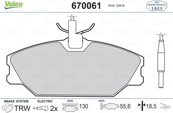 Valeo 670061 - Тормозные колодки, дисковые, комплект unicars.by