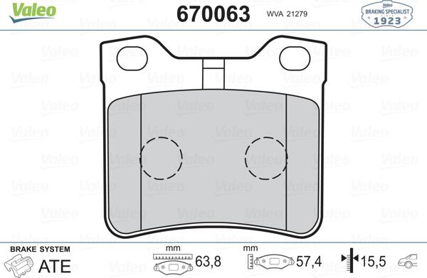 Valeo 670063 - Тормозные колодки, дисковые, комплект unicars.by