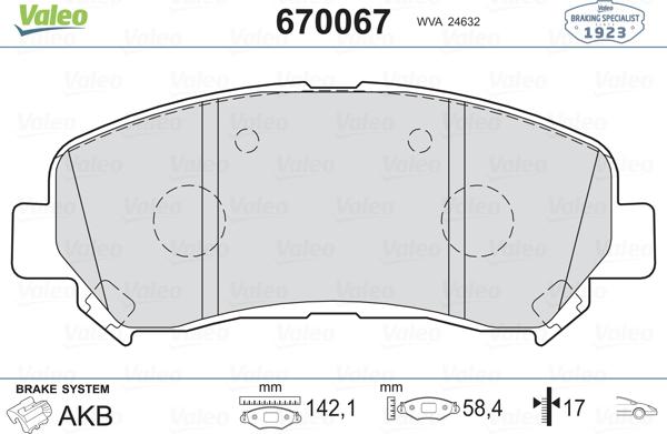 Valeo 670067 - Тормозные колодки, дисковые, комплект unicars.by