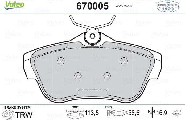 Valeo 670005 - Тормозные колодки, дисковые, комплект unicars.by