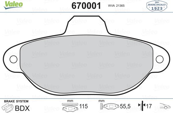 Valeo 670001 - Тормозные колодки, дисковые, комплект unicars.by