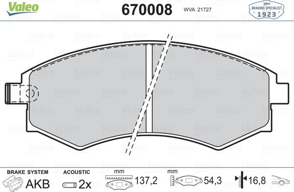 Valeo 670008 - Тормозные колодки, дисковые, комплект unicars.by