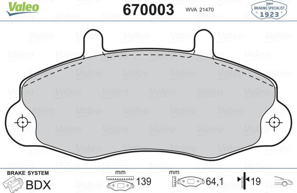 Valeo 670003 - Тормозные колодки, дисковые, комплект unicars.by