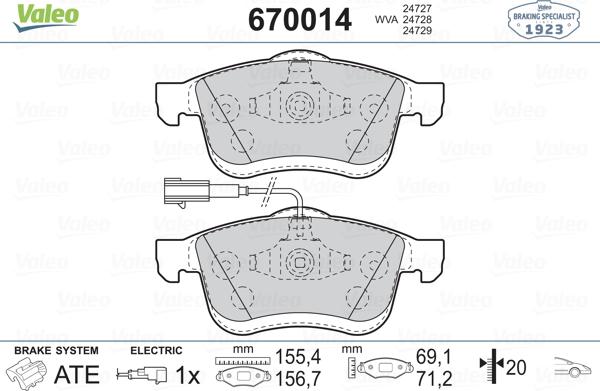 Valeo 670014 - Тормозные колодки, дисковые, комплект unicars.by