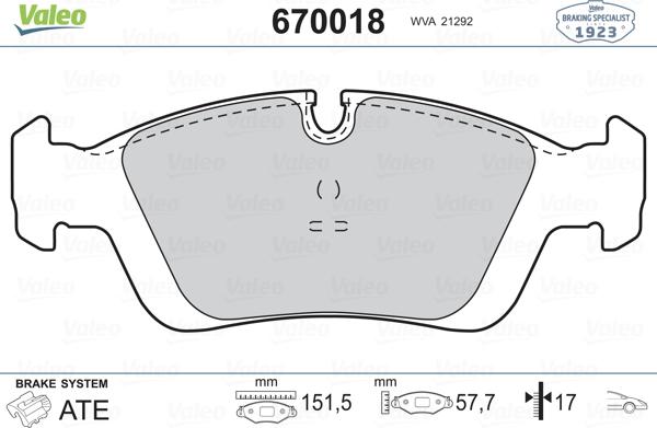 Valeo 670018 - Тормозные колодки, дисковые, комплект unicars.by