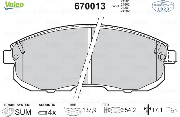 Valeo 670013 - Тормозные колодки, дисковые, комплект unicars.by