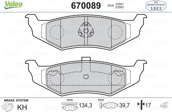 Valeo 670089 - Тормозные колодки, дисковые, комплект unicars.by