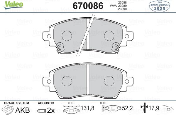 Valeo 670086 - Тормозные колодки, дисковые, комплект unicars.by