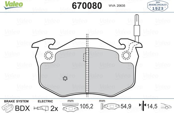 Valeo 670080 - Тормозные колодки, дисковые, комплект unicars.by