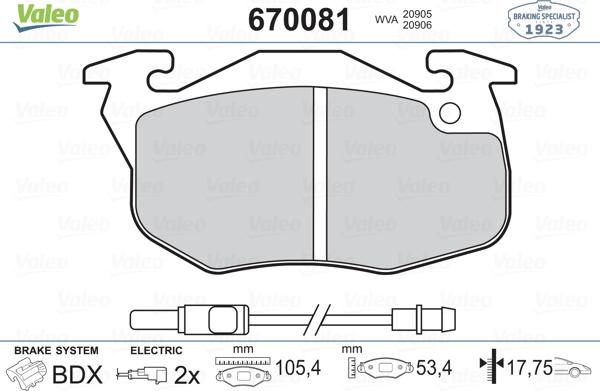 Valeo 670081 - Тормозные колодки, дисковые, комплект unicars.by