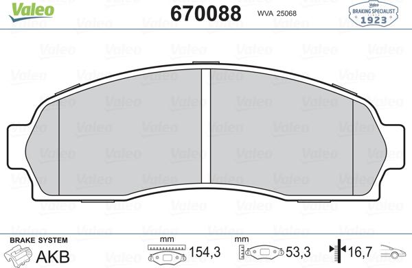 Valeo 670088 - Тормозные колодки, дисковые, комплект unicars.by