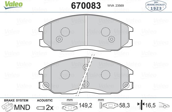 Valeo 670083 - Тормозные колодки, дисковые, комплект unicars.by