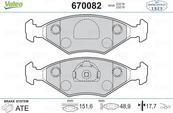 Valeo 670082 - Тормозные колодки, дисковые, комплект unicars.by