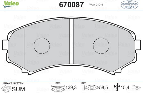 Valeo 670087 - Тормозные колодки, дисковые, комплект unicars.by