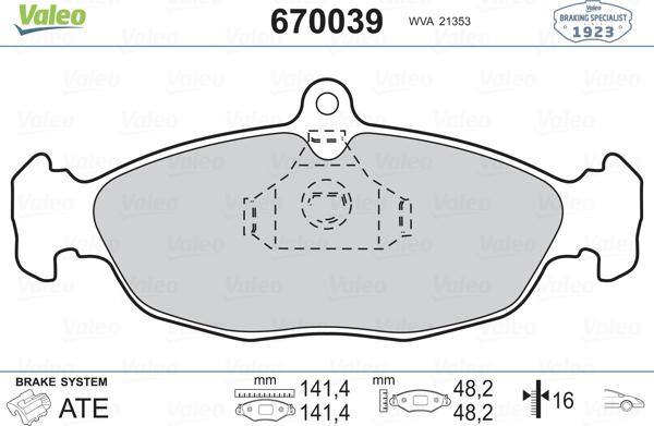 Valeo 670039 - Тормозные колодки, дисковые, комплект unicars.by