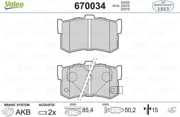 Valeo 670034 - Тормозные колодки, дисковые, комплект unicars.by