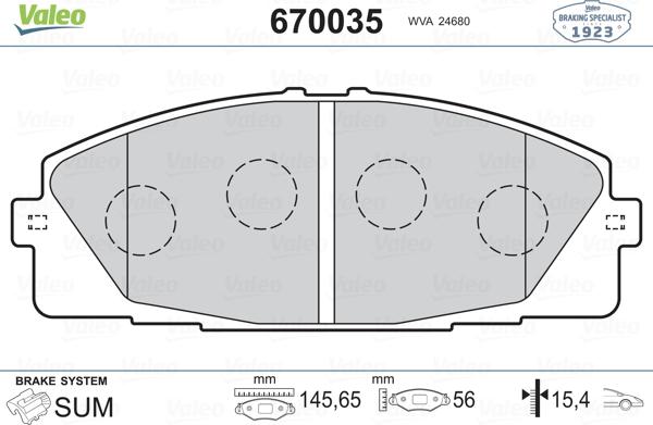 Valeo 670035 - Тормозные колодки, дисковые, комплект unicars.by