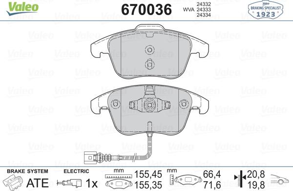 Valeo 670036 - Тормозные колодки, дисковые, комплект unicars.by