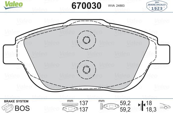 Valeo 670030 - Тормозные колодки, дисковые, комплект unicars.by