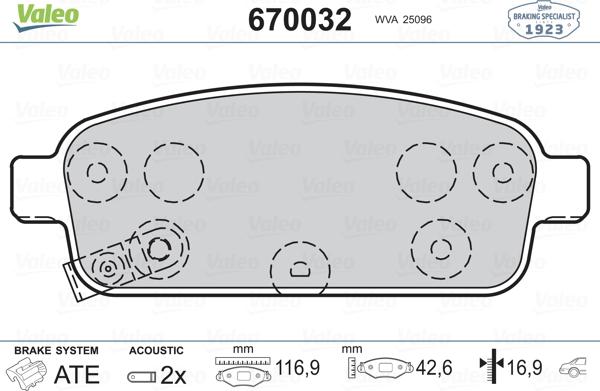 Valeo 670032 - Тормозные колодки, дисковые, комплект unicars.by