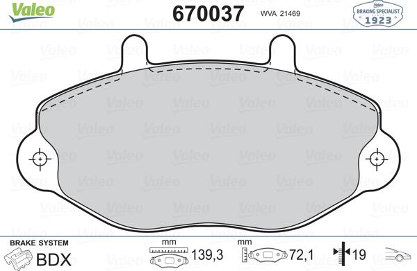 Valeo 670037 - Тормозные колодки, дисковые, комплект unicars.by