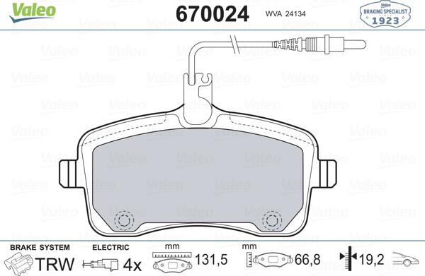 Valeo 670024 - Тормозные колодки, дисковые, комплект unicars.by