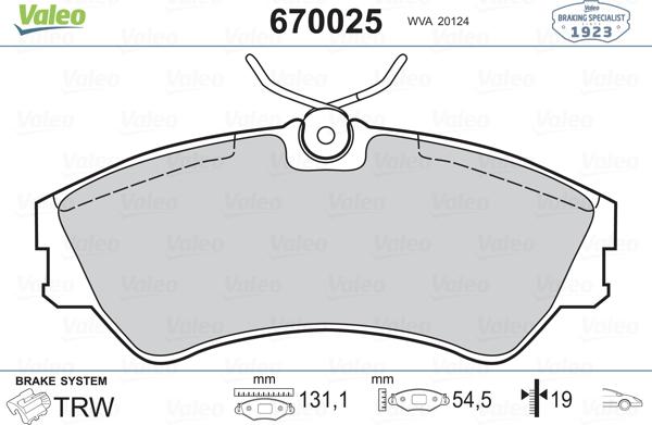 Valeo 670025 - Тормозные колодки, дисковые, комплект unicars.by