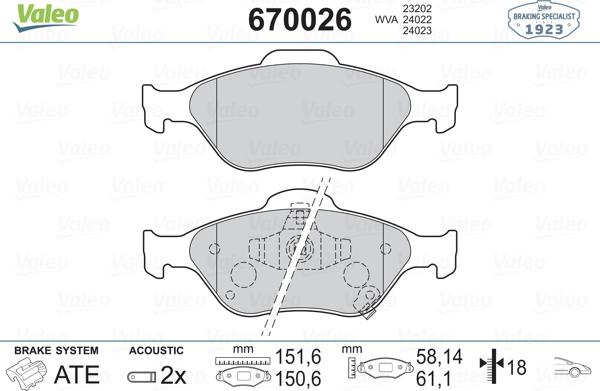 Valeo 670026 - Тормозные колодки, дисковые, комплект unicars.by