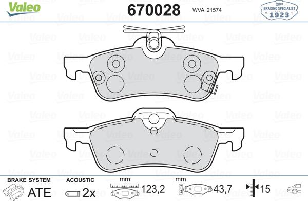 Valeo 670028 - Тормозные колодки, дисковые, комплект unicars.by