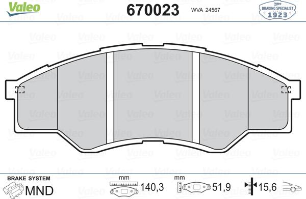 Valeo 670023 - Тормозные колодки, дисковые, комплект unicars.by