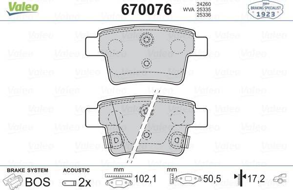 Valeo 670076 - Тормозные колодки, дисковые, комплект unicars.by