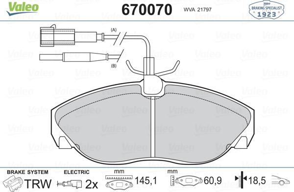 Valeo 670070 - Тормозные колодки, дисковые, комплект unicars.by