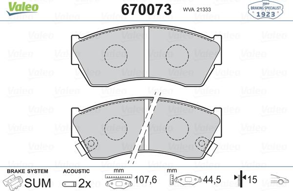 Valeo 670073 - Тормозные колодки, дисковые, комплект unicars.by