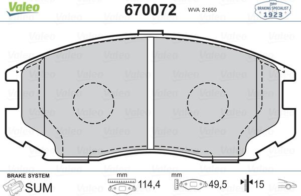 Valeo 670072 - Тормозные колодки, дисковые, комплект unicars.by