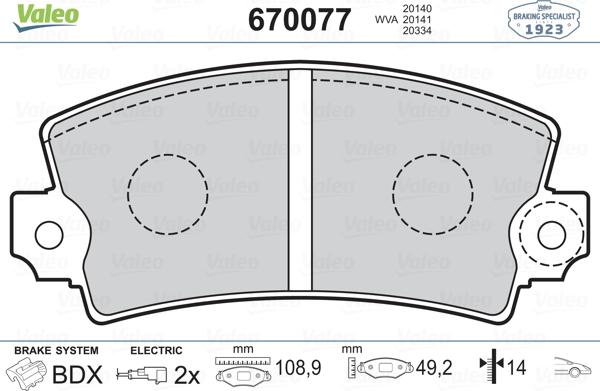 Valeo 670077 - Тормозные колодки, дисковые, комплект unicars.by