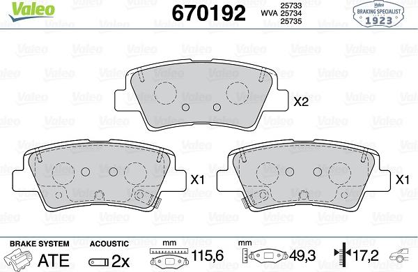 Valeo 670192 - Тормозные колодки, дисковые, комплект unicars.by