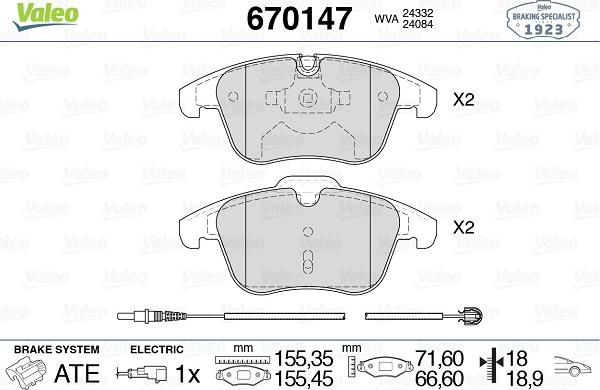 Valeo 670147 - Тормозные колодки, дисковые, комплект unicars.by