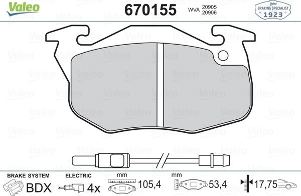 Valeo 670155 - Тормозные колодки, дисковые, комплект unicars.by